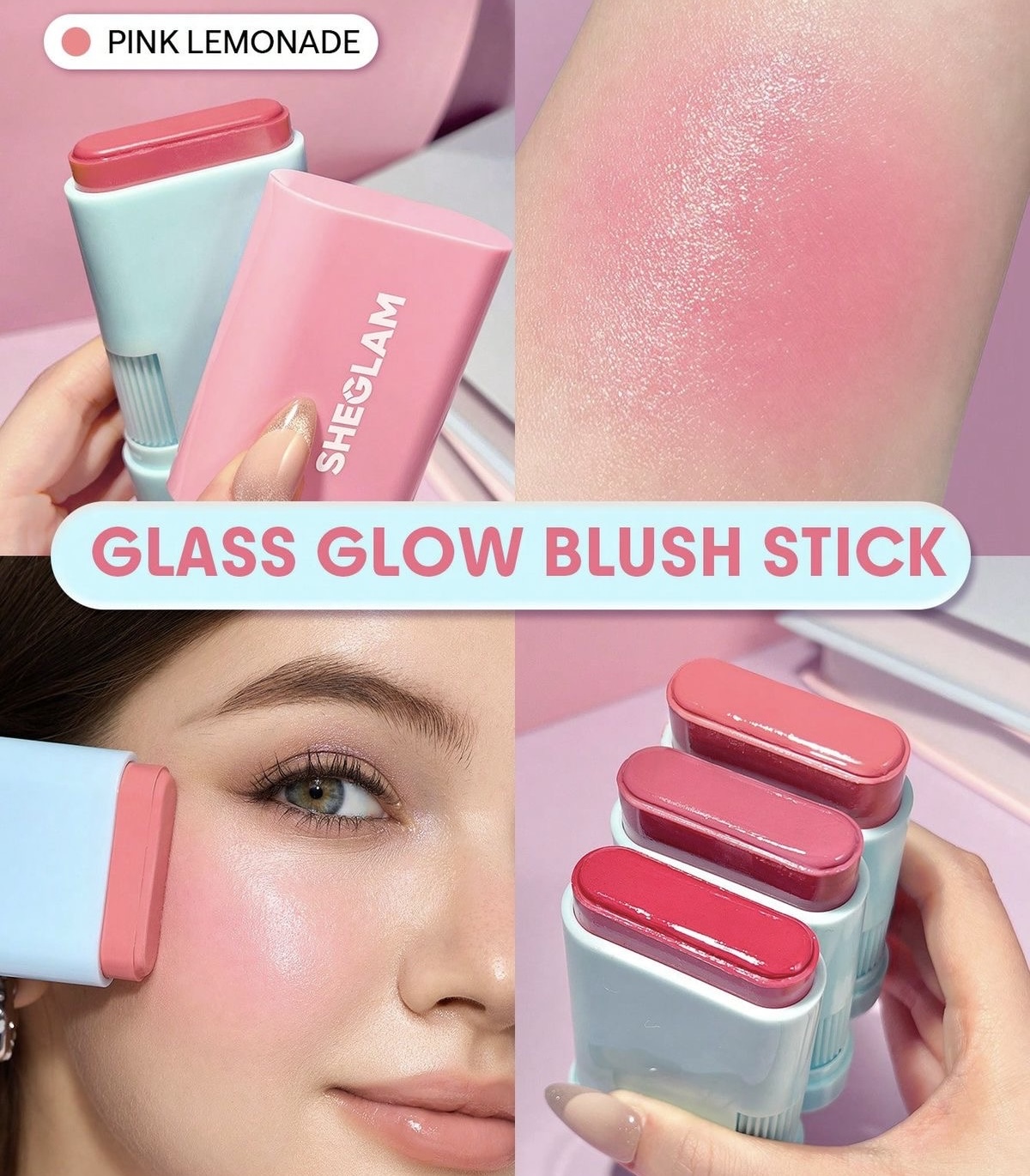 رژگونه استیکی شیگلم‌مدل Glass glow blush رنگ pink lemonade