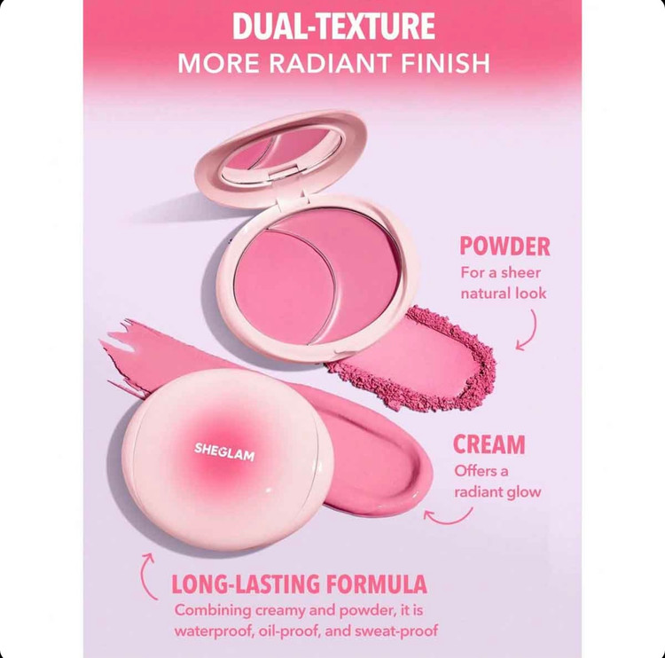 رژگونه دو طرفه کرمی و پودری شیگلم مدل Cheek 2 Cheek Blush Duo رنگ pink sprinkles اورجینال